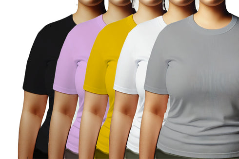 Aaramkhor Combo Gift Pack of 5 Womens Plussize Black Navy Blue Grey White Grey Tshirts for Women