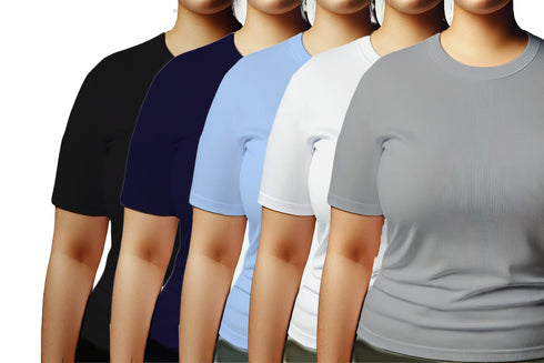 Aaramkhor Combo Gift Pack of 5 Womens Plussize Black Navy Blue Grey White Grey Tshirts for Women