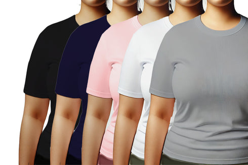 Aaramkhor Combo Gift Pack of 5 Womens Plussize Black Navy Blue Grey White Grey Tshirts for Women