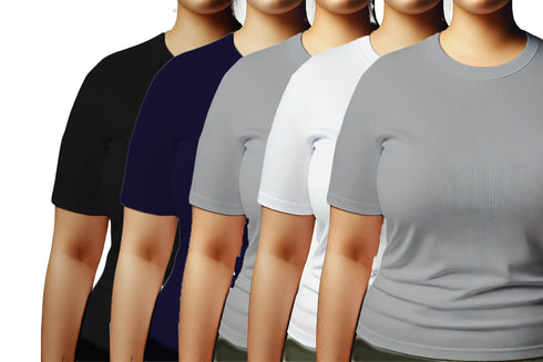 Aaramkhor Combo Gift Pack of 5 Womens Plussize Black Navy Blue Grey White Grey Tshirts for Women