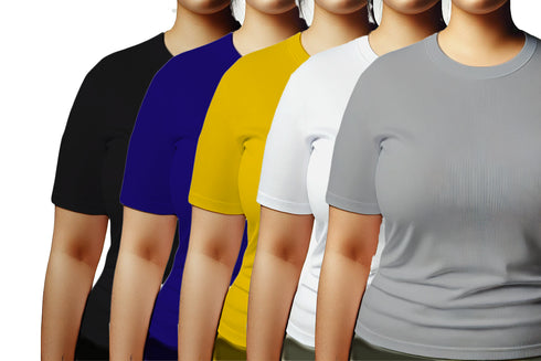 Aaramkhor Combo Gift Pack of 5 Womens Plussize Black Navy Blue Grey White Grey Tshirts for Women