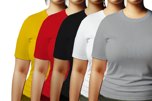 Aaramkhor Combo Gift Pack of 5 Womens Plussize Black Navy Blue Grey White Grey Tshirts for Women