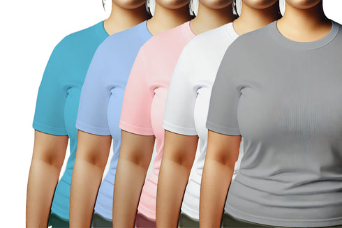 Aaramkhor Combo Gift Pack of 5 Womens Plussize Black Navy Blue Grey White Grey Tshirts for Women