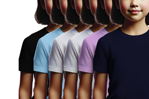 Aaramkhor Combo Gift Pack of 6 Girls_Tshirt Black Navy Blue Lavender White Lavender Navy Blue Tshirts for Kids