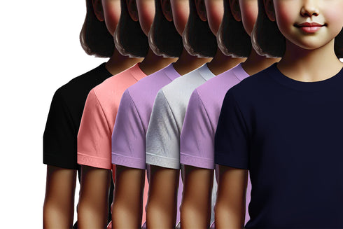 Aaramkhor Combo Gift Pack of 6 Girls_Tshirt Black Navy Blue Lavender White Lavender Navy Blue Tshirts for Kids