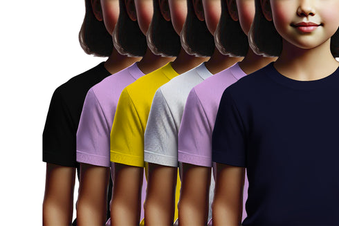 Aaramkhor Combo Gift Pack of 6 Girls_Tshirt Black Navy Blue Lavender White Lavender Navy Blue Tshirts for Kids