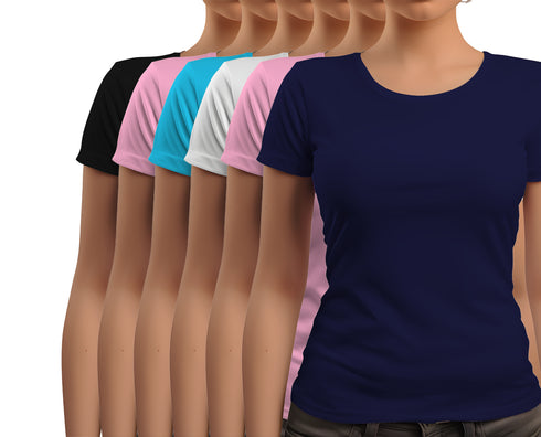 Aaramkhor Combo Gift Pack of 6 New women black navyblue babypink white babypink navyblue Tshirts for Women