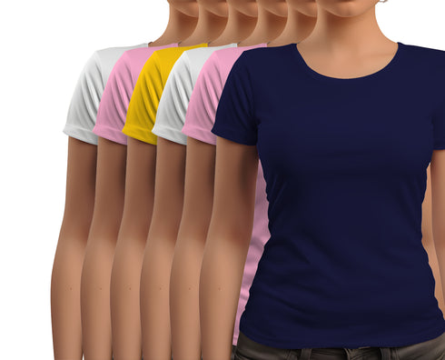 Aaramkhor Combo Gift Pack of 6 New women black navyblue babypink white babypink navyblue Tshirts for Women