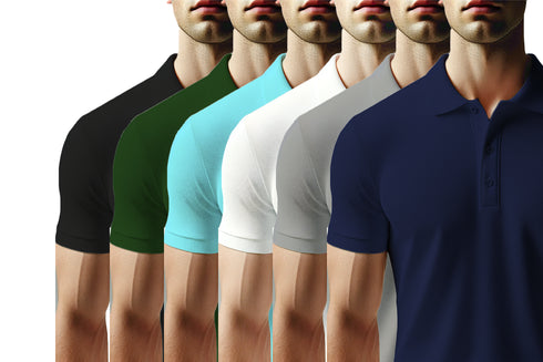 Aaramkhor Combo Gift Pack of 6 Polo Black Navy Blue Grey White Grey Navy Blue Tshirts for Men