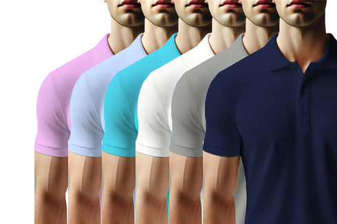 Aaramkhor Combo Gift Pack of 6 Polo Black Navy Blue Grey White Grey Navy Blue Tshirts for Men