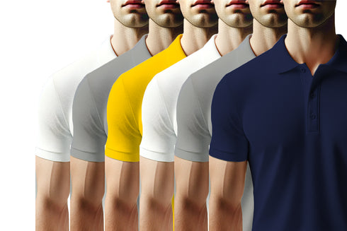 Aaramkhor Combo Gift Pack of 6 Polo Black Navy Blue Grey White Grey Navy Blue Tshirts for Men
