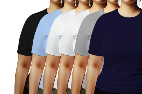 Aaramkhor Combo Gift Pack of 6 Womens Plussize Black Navy Blue Grey White Grey Navy Blue Tshirts for Women