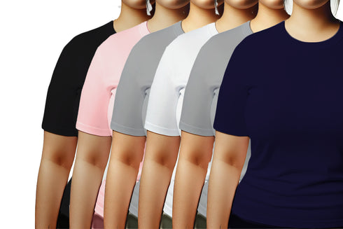 Aaramkhor Combo Gift Pack of 6 Womens Plussize Black Navy Blue Grey White Grey Navy Blue Tshirts for Women