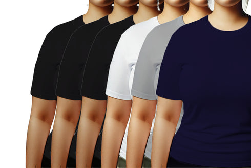 Aaramkhor Combo Gift Pack of 6 Womens Plussize Black Navy Blue Grey White Grey Navy Blue Tshirts for Women