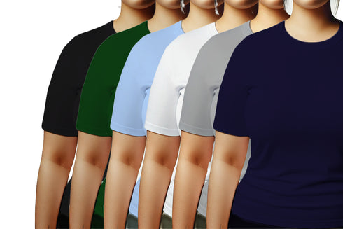 Aaramkhor Combo Gift Pack of 6 Womens Plussize Black Navy Blue Grey White Grey Navy Blue Tshirts for Women