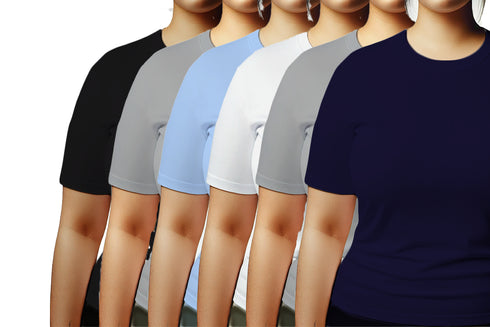 Aaramkhor Combo Gift Pack of 6 Womens Plussize Black Navy Blue Grey White Grey Navy Blue Tshirts for Women