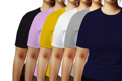 Aaramkhor Combo Gift Pack of 6 Womens Plussize Black Navy Blue Grey White Grey Navy Blue Tshirts for Women