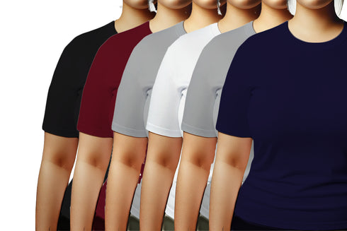 Aaramkhor Combo Gift Pack of 6 Womens Plussize Black Navy Blue Grey White Grey Navy Blue Tshirts for Women
