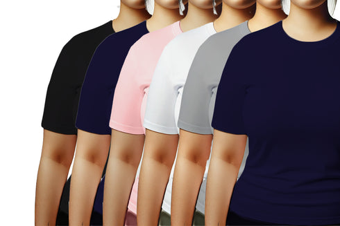 Aaramkhor Combo Gift Pack of 6 Womens Plussize Black Navy Blue Grey White Grey Navy Blue Tshirts for Women