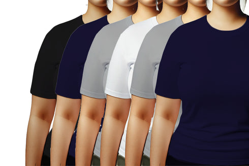 Aaramkhor Combo Gift Pack of 6 Womens Plussize Black Navy Blue Grey White Grey Navy Blue Tshirts for Women