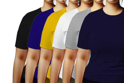 Aaramkhor Combo Gift Pack of 6 Womens Plussize Black Navy Blue Grey White Grey Navy Blue Tshirts for Women