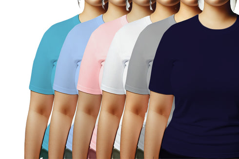 Aaramkhor Combo Gift Pack of 6 Womens Plussize Black Navy Blue Grey White Grey Navy Blue Tshirts for Women