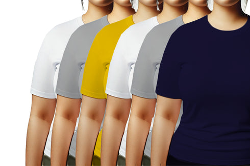 Aaramkhor Combo Gift Pack of 6 Womens Plussize Black Navy Blue Grey White Grey Navy Blue Tshirts for Women