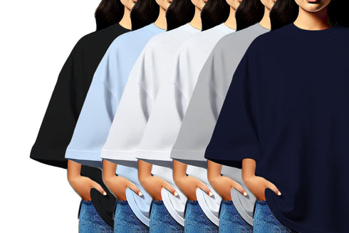 Aaramkhor Combo Gift Pack of 6 Womens_Oversized Black Navy Blue Grey White Grey Navy Blue Tshirts for Women