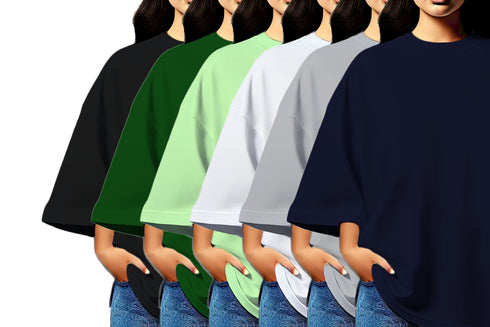 Aaramkhor Combo Gift Pack of 6 Womens_Oversized Black Navy Blue Grey White Grey Navy Blue Tshirts for Women