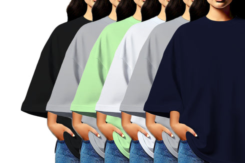 Aaramkhor Combo Gift Pack of 6 Womens_Oversized Black Navy Blue Grey White Grey Navy Blue Tshirts for Women