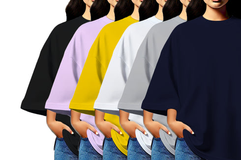 Aaramkhor Combo Gift Pack of 6 Womens_Oversized Black Navy Blue Grey White Grey Navy Blue Tshirts for Women