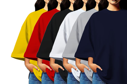 Aaramkhor Combo Gift Pack of 6 Womens_Oversized Black Navy Blue Grey White Grey Navy Blue Tshirts for Women