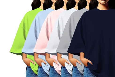 Aaramkhor Combo Gift Pack of 6 Womens_Oversized Black Navy Blue Grey White Grey Navy Blue Tshirts for Women