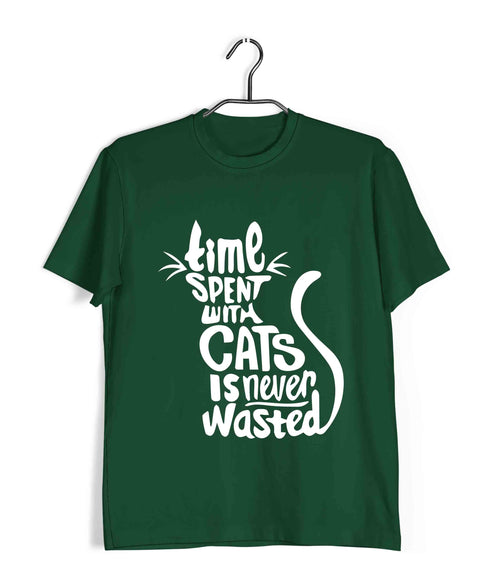Cats Pop Culture TIME SPENT WITH CAT IS NEVER WASTED - CAT WORD ART The classics Casual Graphic Printed T-Shirt for Men