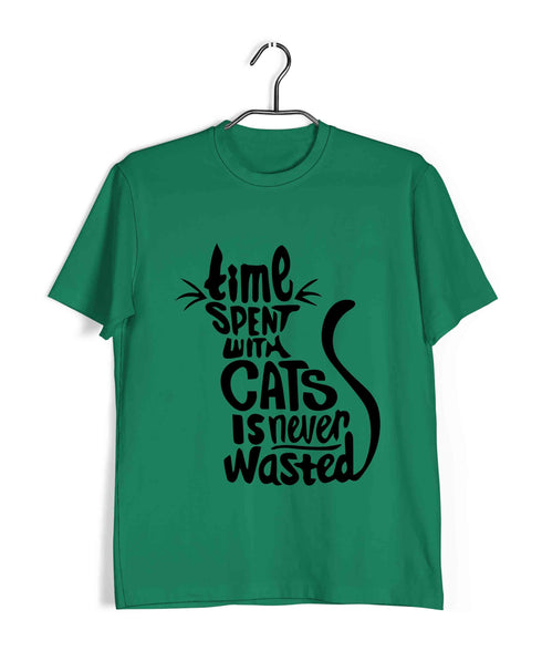Cats Pop Culture TIME SPENT WITH CAT IS NEVER WASTED - CAT WORD ART The classics Casual Graphic Printed T-Shirt for Men