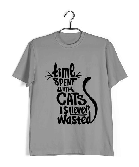 Cats Pop Culture TIME SPENT WITH CAT IS NEVER WASTED - CAT WORD ART The classics Casual Graphic Printed T-Shirt for Men