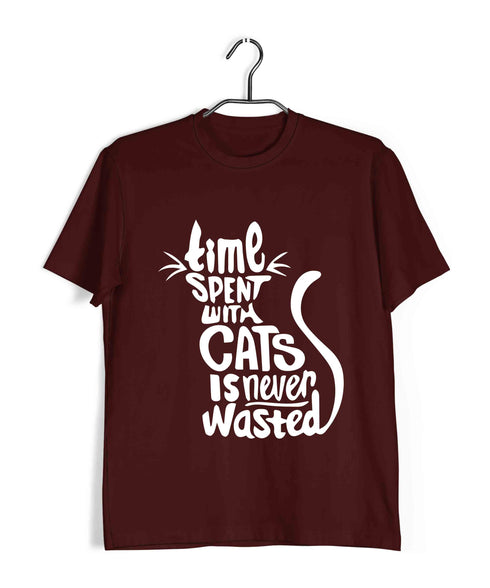 Cats Pop Culture TIME SPENT WITH CAT IS NEVER WASTED - CAT WORD ART The classics Casual Graphic Printed T-Shirt for Men