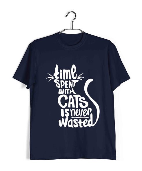 Cats Pop Culture TIME SPENT WITH CAT IS NEVER WASTED - CAT WORD ART The classics Casual Graphic Printed T-Shirt for Men
