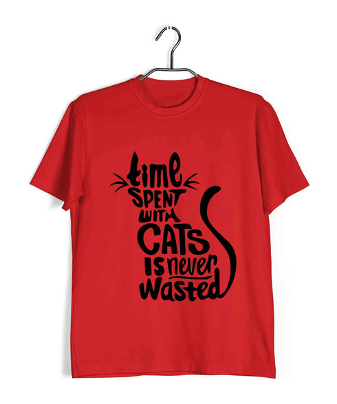 Cats Pop Culture TIME SPENT WITH CAT IS NEVER WASTED - CAT WORD ART The classics Casual Graphic Printed T-Shirt for Men