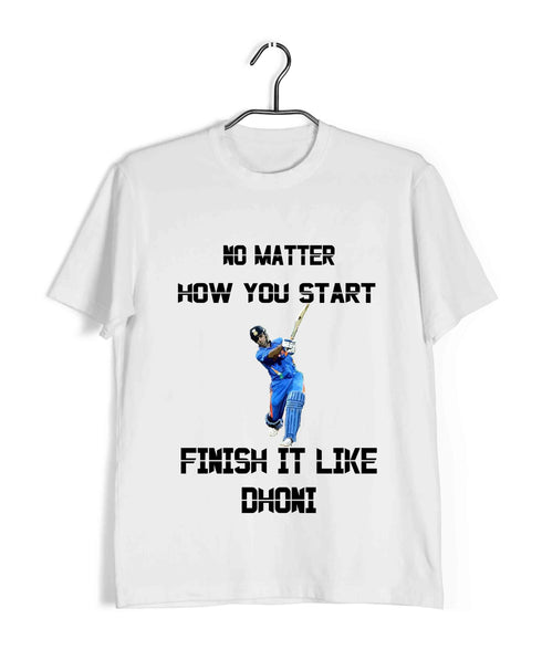 Finish like Dhoni Cricket Casual Graphic Printed T-Shirt for Men