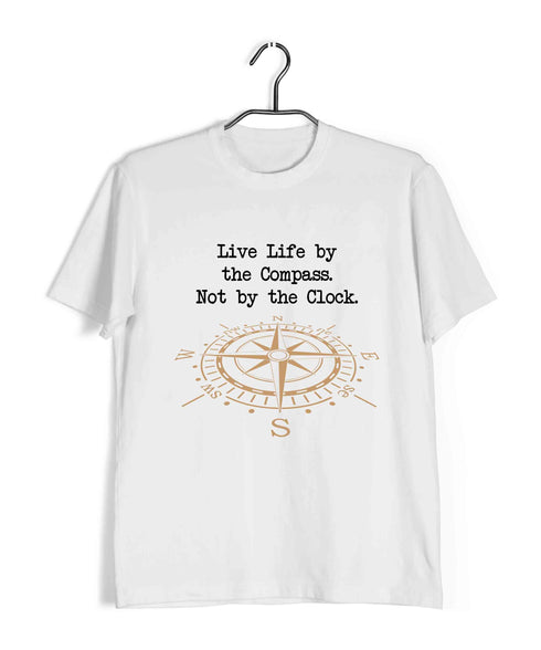 Travel LIVE LIFE BY THE COMPASS. NOT BY THE CLOCK Travel Casual Graphic Printed T-Shirt for Men