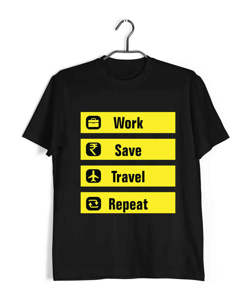 Travel WORK SAVE TRAVEL REPEAT Travel Casual Graphic Printed T-Shirt for Men