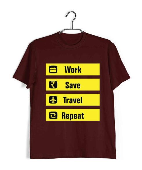 Travel WORK SAVE TRAVEL REPEAT Travel Casual Graphic Printed T-Shirt for Men
