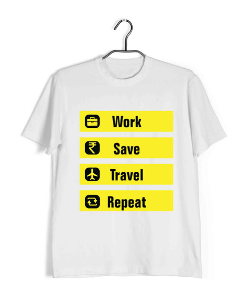 Travel WORK SAVE TRAVEL REPEAT Travel Casual Graphic Printed T-Shirt for Men