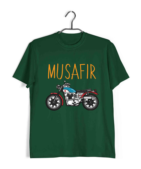 Wanderlust Travel Travel MUSAFIR ENGLISH - WITH BIKE Custom Printed Graphic Design T-Shirt for Men