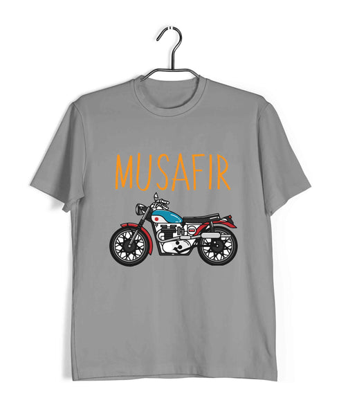 Wanderlust Travel Travel MUSAFIR ENGLISH - WITH BIKE Custom Printed Graphic Design T-Shirt for Men