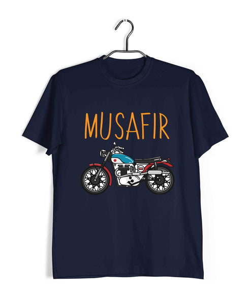 Wanderlust Travel Travel MUSAFIR ENGLISH - WITH BIKE Custom Printed Graphic Design T-Shirt for Men
