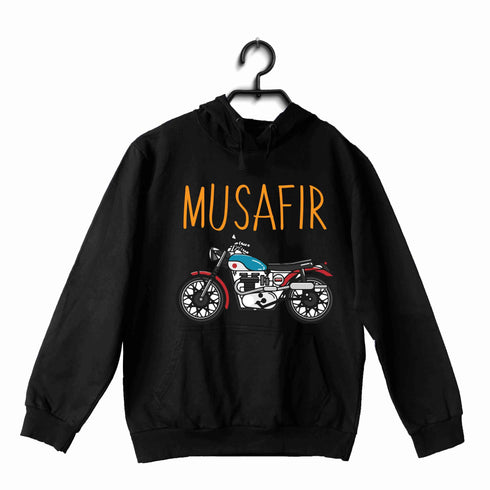 Biker Travel Travel MUSAFIR ENGLISH - WITH BIKE UNISEX HOODIE Sweatshirts
