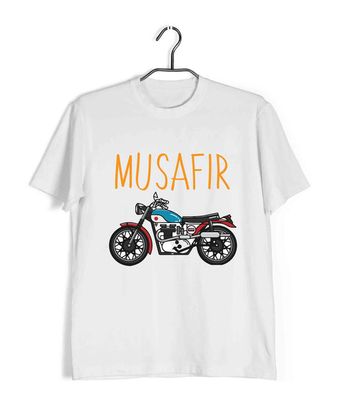 Wanderlust Travel Travel MUSAFIR ENGLISH - WITH BIKE Custom Printed Graphic Design T-Shirt for Men
