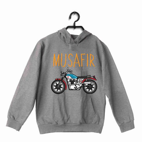 Biker Travel Travel MUSAFIR ENGLISH - WITH BIKE UNISEX HOODIE Sweatshirts